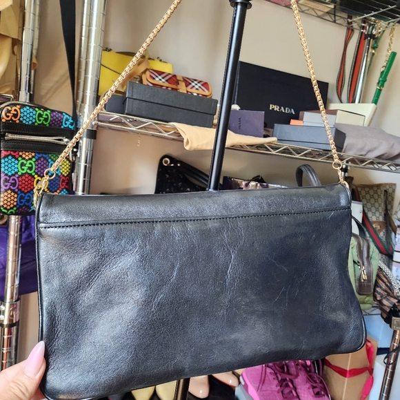 Tory Burch Black Leather Clutch with Gold Chain To Be Shoulder Bag